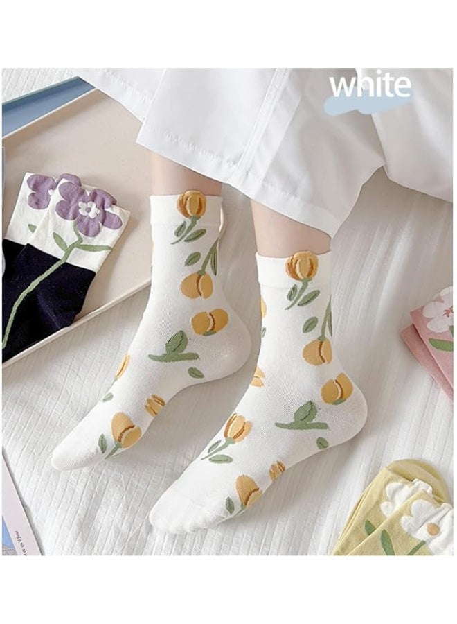 CLENEA 4 Pairs Floral Design Womens Crew Socks, Fun Casual Cotton Socks, Cute Cotton Socks for Women and Girls, Socks for Sports and Daily Wear - Image 4